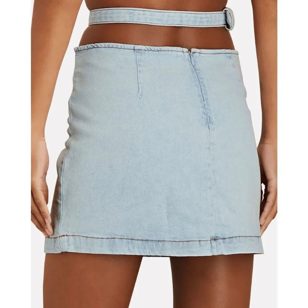 NWT Revolve WeWoreWhat Cut Out Denim Mini Skirt Women's M Blue Light Wash High W - Picture 3 of 7
